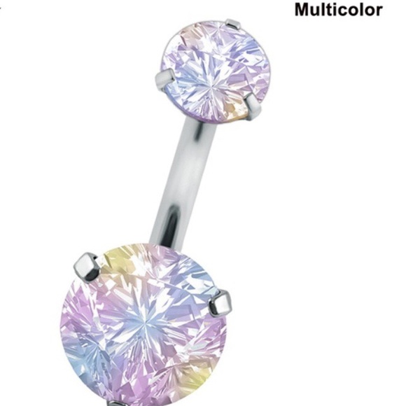 ηεω Kaleidoscope Iridescent Multi-Color Navel / Belly Ring Rhinestone Zircon - Picture 8 of 8